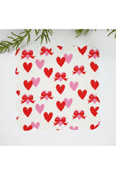 Hearts and Bows Patterned Decorative Fabric Cocktail Napkin 1 Piece